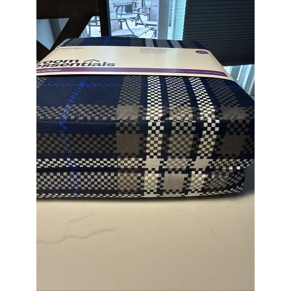 Microfiber Sheet Set Blue Plaid - Room Essentials NEW Size Twin XL